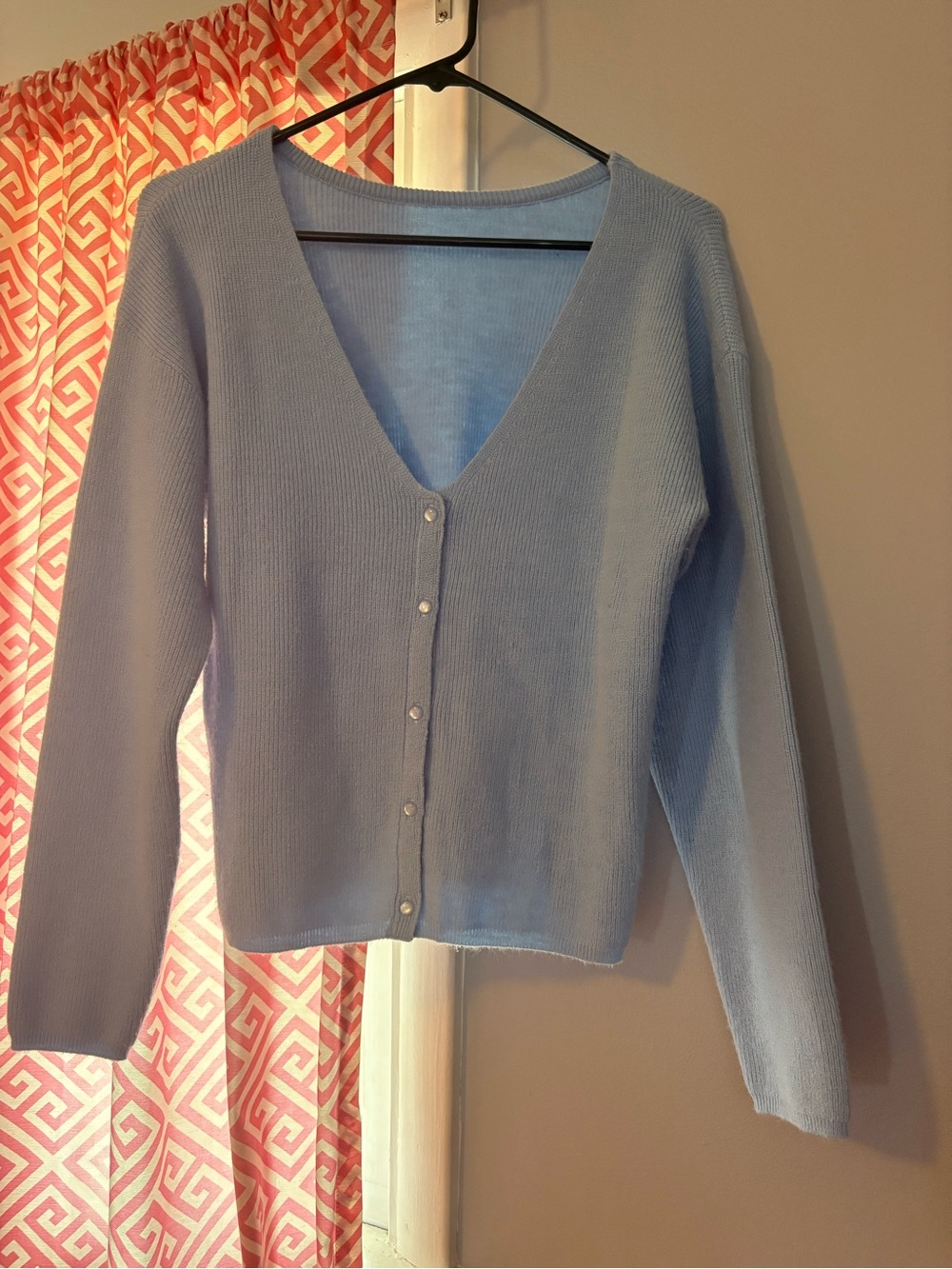 Light Blue V-Neck Button-Front Women's Sweater